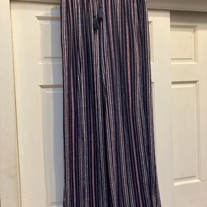 Long flowing beach pant pink white and blue 31in inseam 43 inches overall